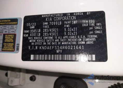 2024 Kia Ev9 Gt-Line из США, поврежденный, VIN KNDAEFS54R6021641